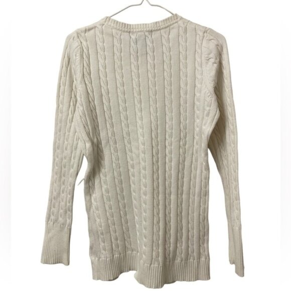 EDDIE BAUER white cable knit cardigan sweater butting front Medium - Picture 5 of 5
